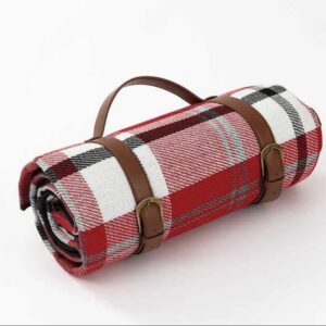 Waterproof woven Picnic mat with  leather straps
